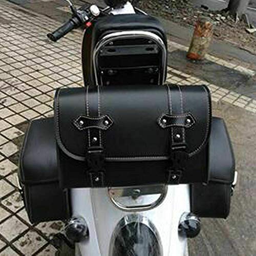 Bolsa de Sillín para Motocicleta MASO, Equipaje Universal de Cuero PU, con 2 Correas de Montaje, Negro miniatura 3