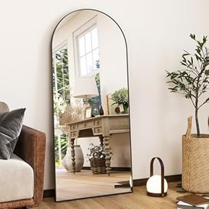 HARRITPURE 56″x21″Full Length Mirror Arch Floor Mirrors with Aluminum Alloy Frame Free-Standing Wall Mounted or Leaning Large Bedroom Dressing Mirror Modern & Contemporary Decor for Home,Black