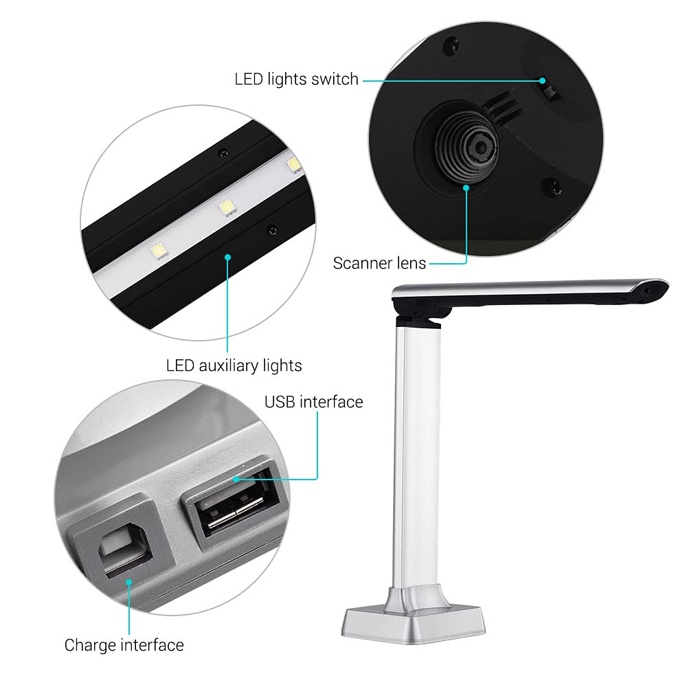 Escáner de documentos portátil, tamaño A4, escaneo de un segundo, cámara de 5 megapíxeles con corrección automática, corte inteligente para oficina y aula
