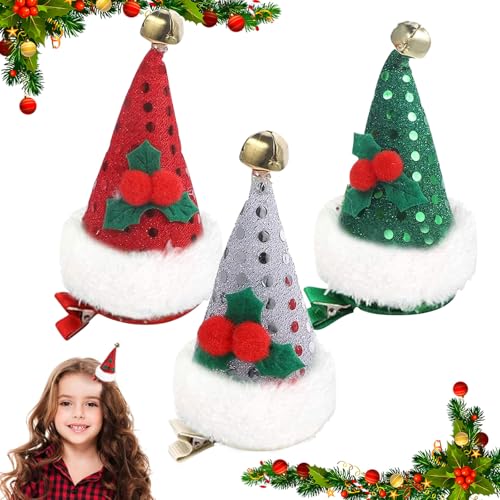 3 Stück Weihnachts Haarschmuck, Mini Weihnachtsmütze Haarklammern,...