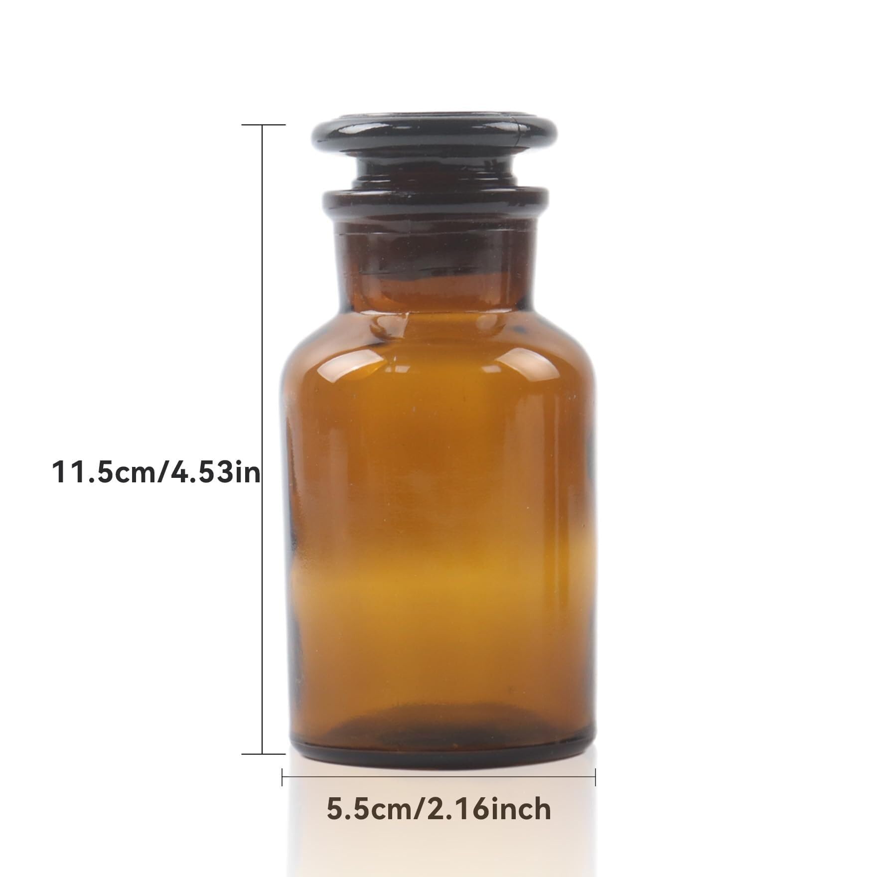 Pack de 3 Botellas de Reactivo de Vidrio Ámbar 125ml, Boca Ancha con Tapón Esmerilado - Protegidas de la Luz para Laboratorio y Hogar