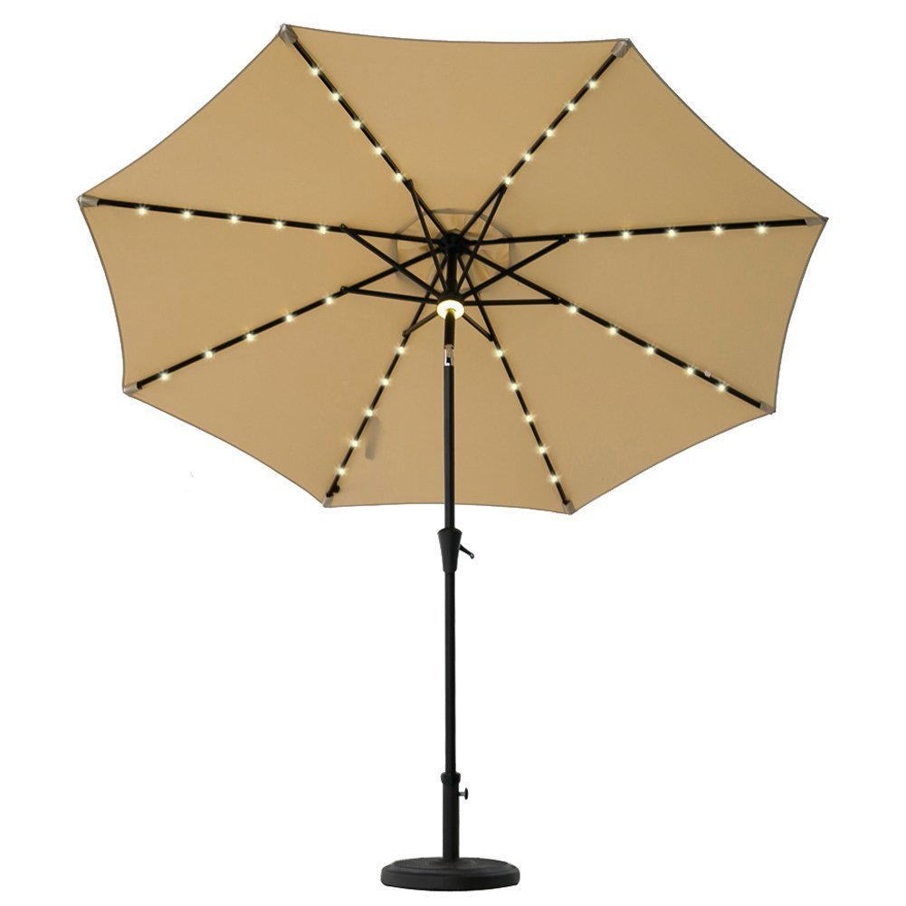 Amazon Com Flame Shade 9 Ft Outdoor Patio Umbrella With Solar Led Lights And Tilt Beige Garden Outdoor