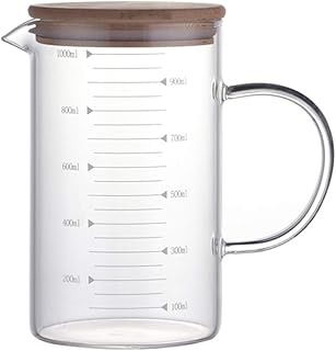 N / B Coupe de Mesure de Verre de Borosilicate de 35 oz / 1000 ML, Couverture en Bambou respectueuse de l'environnement, Grande Conception d'ouverture, poignée Ergonomique pour éviter Le débordement