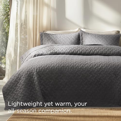 Image of Bedsure Oversized King Quilts - Lightweight Bedspreads Oversized King Size with Basket Weave Pattern, Soft Quilt Bedding Set, Grey Comforter Set Coverlet 2 Pillow Shams (120 inch x 120 inch)
