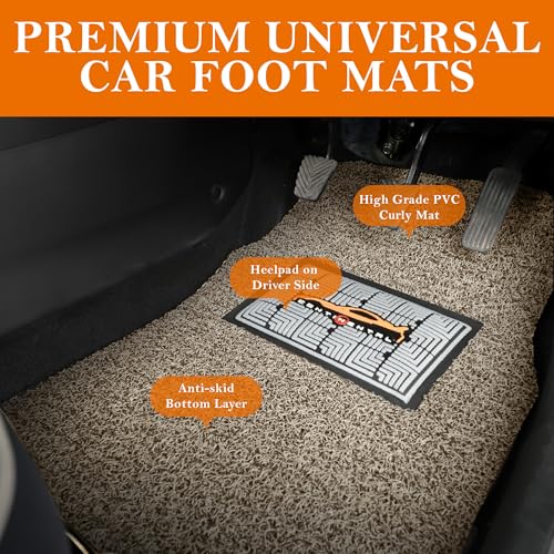 Image of CONTINENTAL [Duramat Curly] Universal Single Driver Side Car Mat only - Premium Waterproof PVC Cushions Car Floor Mat for All Cars (Brown & Beige).