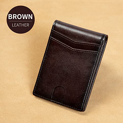 Real Leather Slim Wallet for Men RFID Blocking Front Pocket Bifold Wallet Minimalist Credit Card Holder with Gift Box (Brown)3