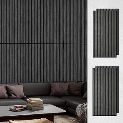 Upick Acoustic Wood Wall Panels - 4 Pack 48"x24" Sound-Absorbing Slat Wood Panels, MDF Panels for Home, Studio, Office (Matte Black)