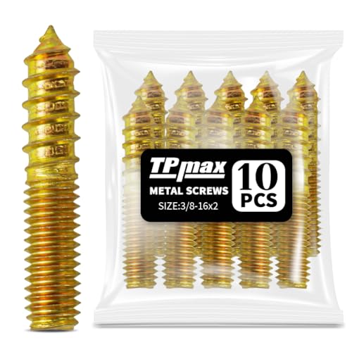 TPmax 10 Pack 3/8-16 x 2 Inch Hanger Bolts Double Headed Bolts Self-Tapping Screw Hanger Bolts for Furniture (3/8-16" x 2")