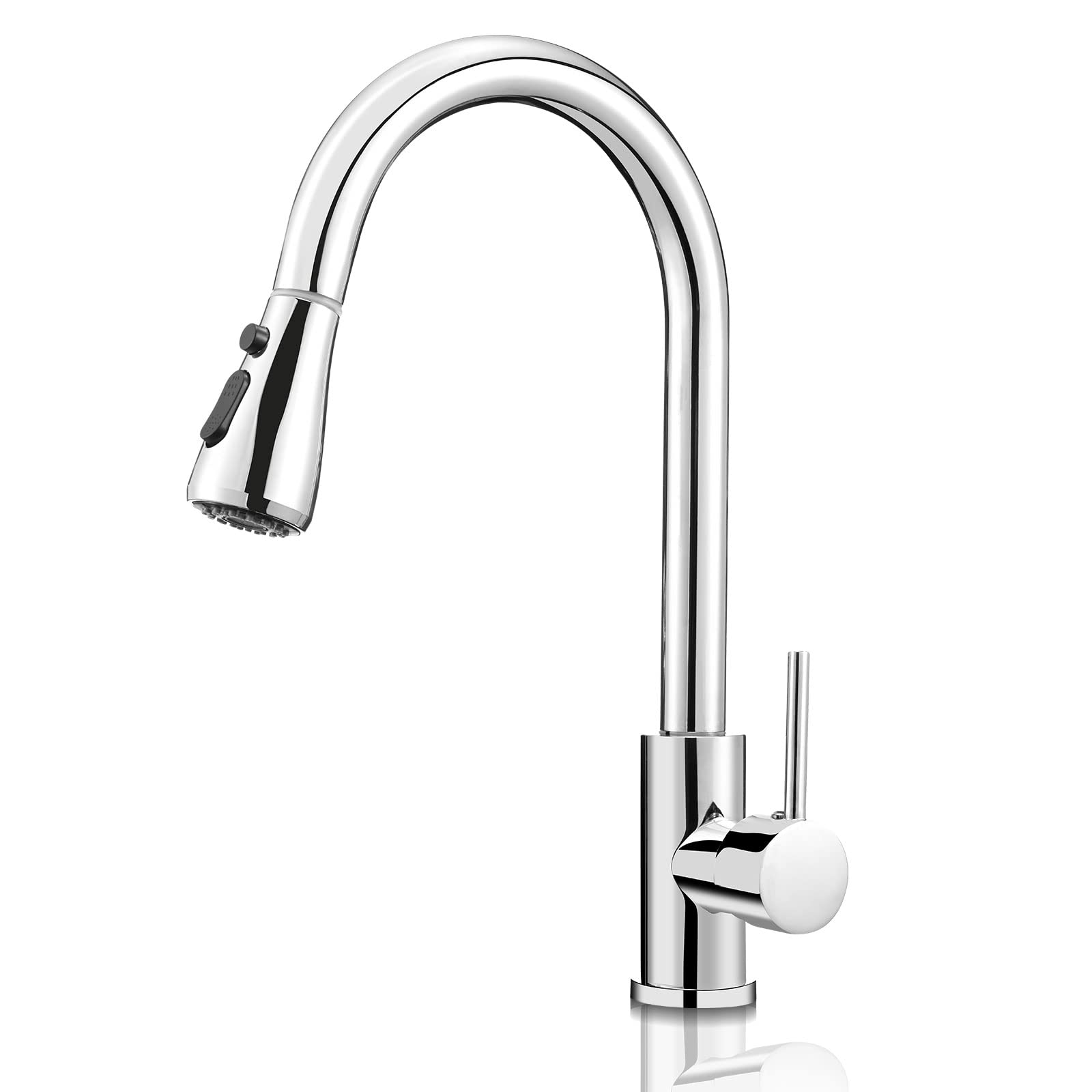 Kitchen Sink Taps with Pull Out Sprayer 360° Swivel Kitchen Mixer Tap Kitchen Faucet Single Handle Single Lever High Arc with 2 Modes Spray (Silvery)