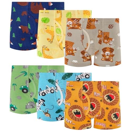 100% Cotton Boys Boxer Briefs Tagless Toddler Underwear (6-Pack) 3T Multi-animal-b24