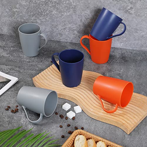 Hawnn Coffee Mugs Set Of 6, Plastic Coffee Cups Set, 12 Ounce Unbreakable Coffee Mug Plastic With Handle, 3 Basic Colors, Reusable Plastic Mug Dishwasher Safe #TOP6