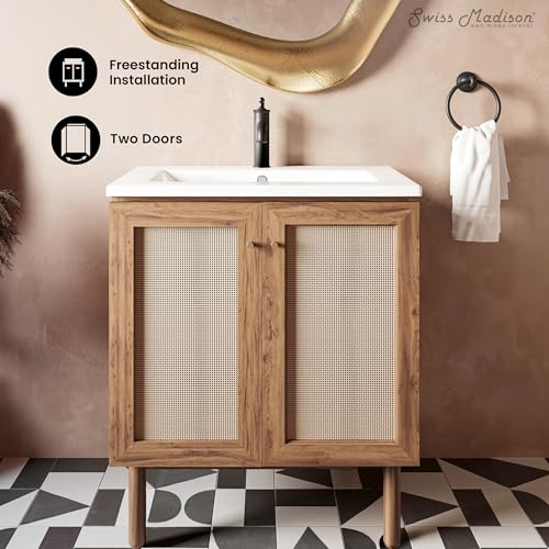 Image of Classe 30 inch Freestanding Bathroom Vanity in Golden Oak with Sink Top