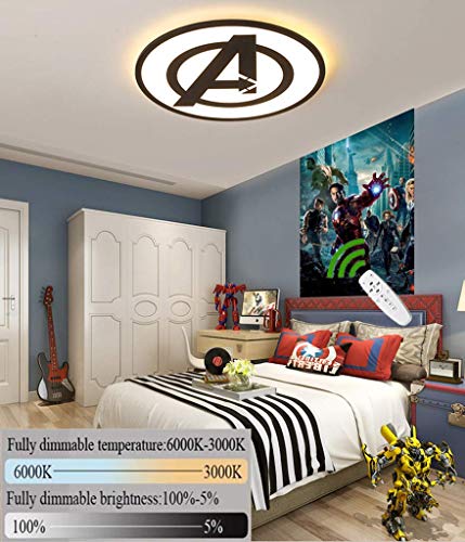 Preisvergleich Produktbild Moderne LED-Deckenleuchte, Runde Deckenlampe, Creative Avengers Decken lampe, Dimmbar Fernbedienung , Moderne ultradünne Augenschutz Acryllampe Schlafzimmer Kinderzimmer Wohnzimmer Esszimmer (Schwarz)