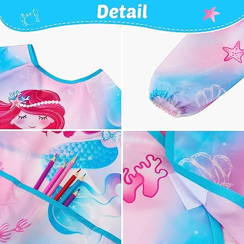 Art Smock - Kids Aprons for Girls Boys ages 3-8 Waterproof Art Smock Painting Toddler Apron for with Long Sleeve and 3 Pocket 2 51OXikPhf+L. AC