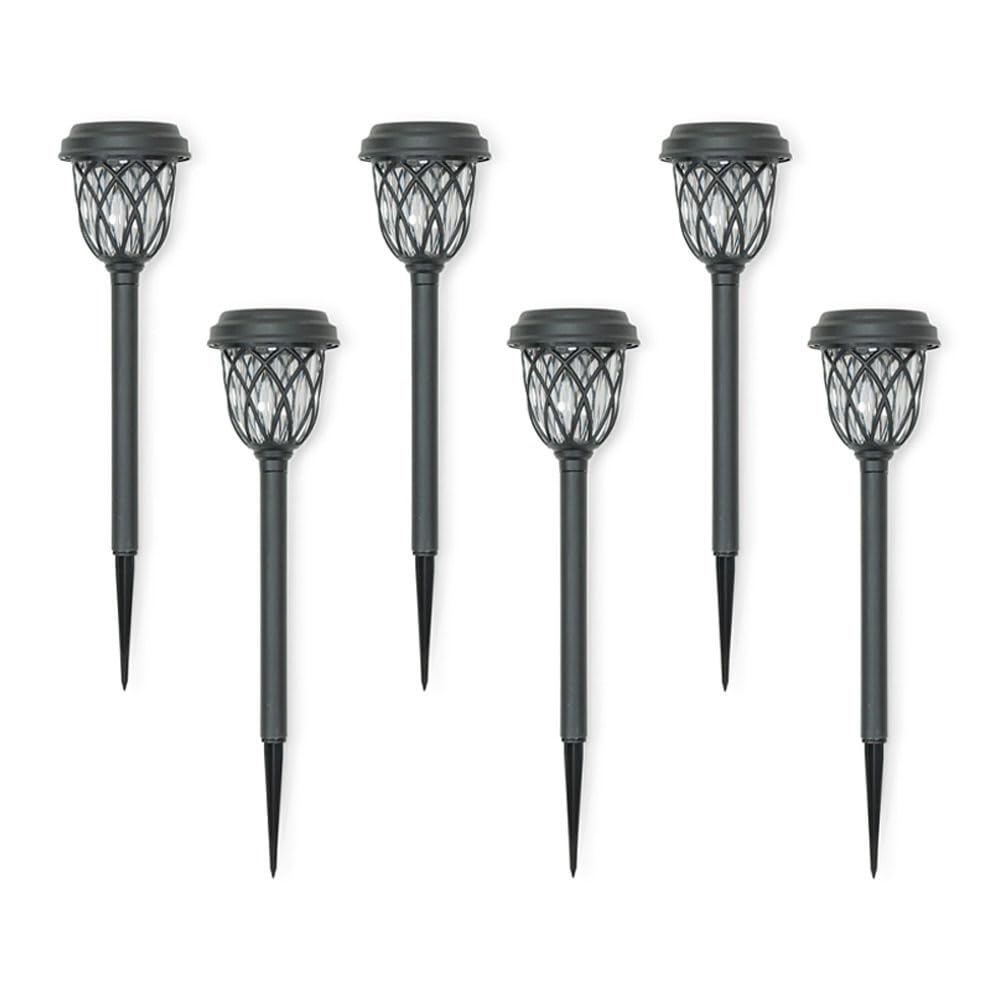 ValueLight Set of 6 Diamond Black Outdoor Solar Spike Lights - Garden Lighting - Pathway Lights