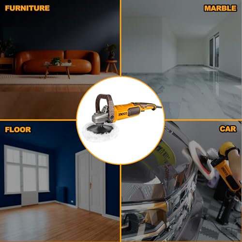 Image of INGCO 1400W Corded Electric Polisher 180mm, 7 Variable Speed, 1500-3600RPM, Comfortable Handle for Car Detailing Polish Buffing Sanding DIY