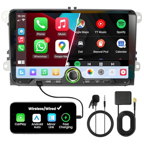 FLUXEONS Autoradio Double DIN pour Volkswagen, Skoda, Seat, Compatible CarPlay sans Fil et Android Auto, Écran Tactile 9