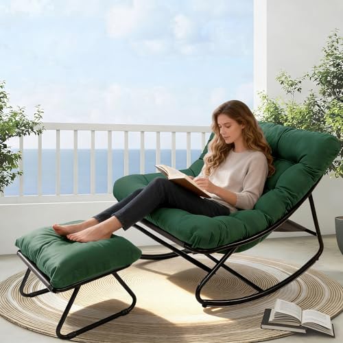 Fauteuil a Bascule avec Repose-Pieds, Chaise a Bascule avec Coussin Rembourré, Charge 150 kg, Cadre en Métal, Rocking Chair en Forme d'Oeuf, pour...