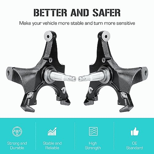 2" Drop Spindles Lowering Kit Fit for GMC C1500 C2500 1988-1998, C1500 2500 Suburban 1992-1999, for Chevy Tahoe Yukon 1995-1999, Fits 2WD 1.25" Rotors Truck SUV Front Suspension - Image 5