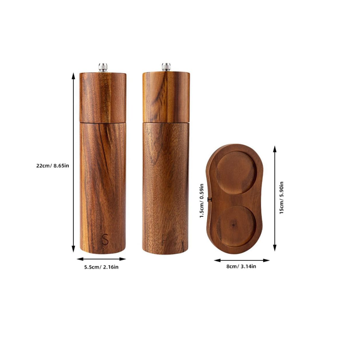 Molinillo con Núcleo Cerámico de Madera de Acacia Cilíndrico de Pimienta