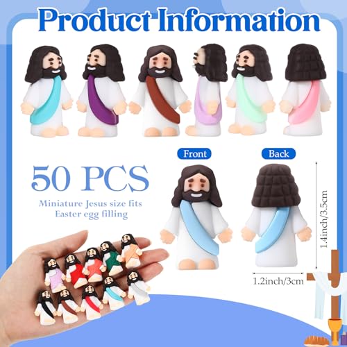 Bememo 50 Pcs Little Jesus Figures Jesus Toys Figurines to Hide and Seek Religious Party Favors for Church Sunday School Easter Egg Stuffers(Brilliant Colors) - image 2