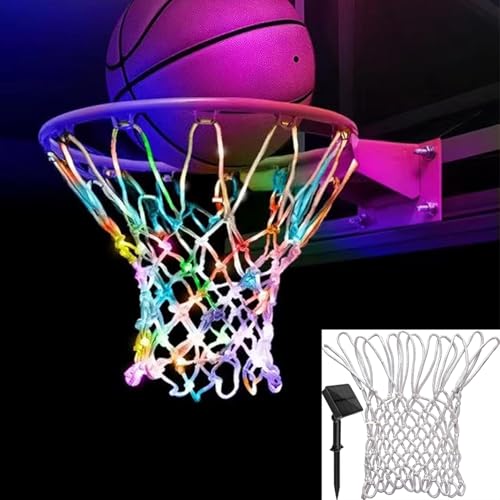 MOJEDI Lighted Basketball Net - Solar Powered LED Glow in The Dark Hoop Net with 8 Light Modes, 12 Loops Rim, Heavy Duty & No Battery Needed for Outdoor