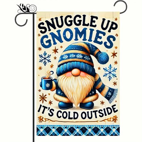 Image of BlissYard Winter Garden Flag Cozy Gnome Quote 12 x 18 Inch