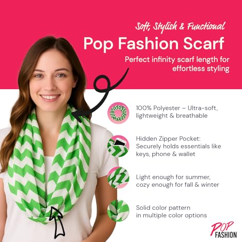 Chevron Hidden Zipper Pocket Scarf - Soft & Comfortable Infinity Scarves - Fashion Scarf for Women - All Seasons2