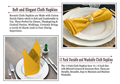 Ruvanti Cloth Napkins Set Of 12, 18X18 Inches Napkins Cloth Washable, Soft, Durable, Absorbent, Cotton Blend. Table Dinner Napkins Cloth For Hotel, Lunch, Restaurant, Wedding Event, Parties - Mustard #TOP5