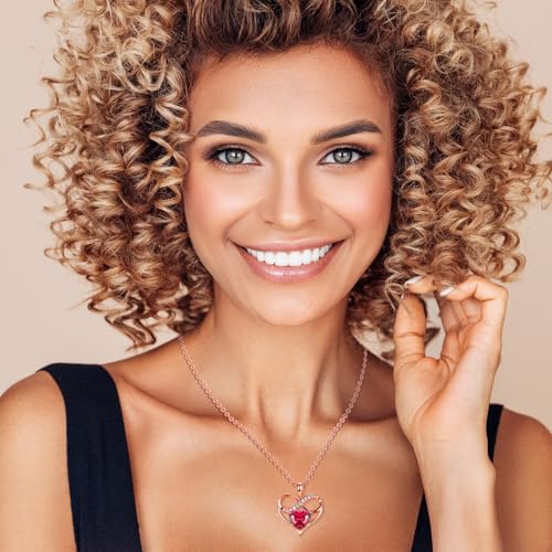 Rose Gold Birthstone Necklaces Heart Birthstone Pendant Necklaces For Women Valentine's Day Mother's Day Anniversary Christmas Gifts4