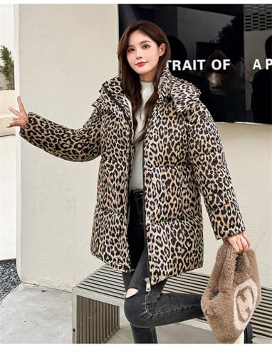 utcoco Womens 2024 Fashion Leopard Belted Padded Puffer Coat Winter Warm Quilted Jackets Parka with Removable Hood2