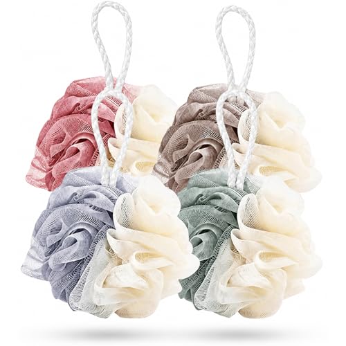 4 Pièces Fleur de Douche, 60g de Grosse Éponge de Douche, Maille Fleurs de Douche Exfoliantes, Mesh Loofah Sponges, Nettoie les Pores en Profondeur et Produit une...