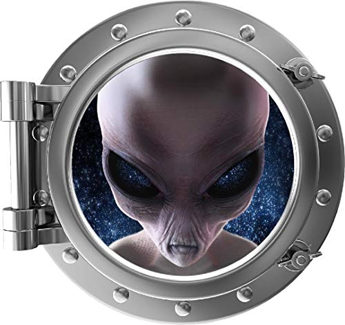 Vinilo Decorativo Alien 3D Ventana Redonda Plata 45.7 cm