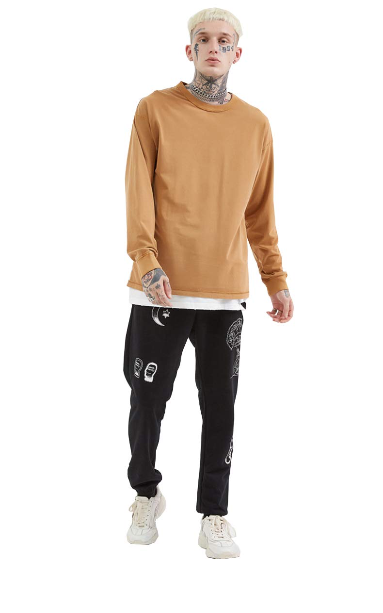 BaronHong Męski bawełniany t-shirt z długim rękawem