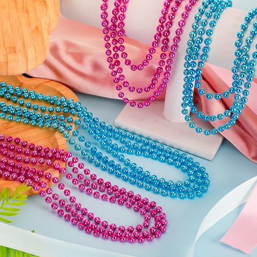 Image of Gender Reveal Beads Decorations, 12PCS Pink Blue Gender Reveal Necklaces, 33 inch Round Beads Necklace Baby Gender Reveal Ideas, unisex adult Gender Reveal Party Accessories Sets Celebrations Decorations