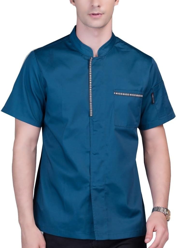 ElzEy Unisex Men Women Chef Jacket Coat Cooking Work Wear Uniform Short Sleeve Kitchen Hotel Restaurant Shirts