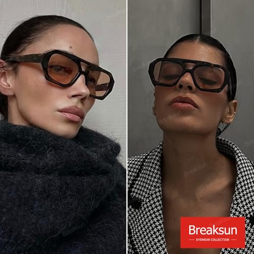 Retro Aviator Sunglasses for Women Men Trendy 70s Hexagonal Square Double Bridge Vintage Sun Glasses3