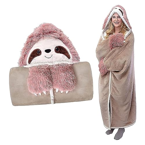 MZIEIU Faultier Geschenk für Frauen - Sherpa Fleece Kuscheldecke mit ärmeln, Faultier Decke mit Ärmeln Tragbare Decke zum Anziehen als Weihnachten Geburtstagsgeschenk für Frauen Damen