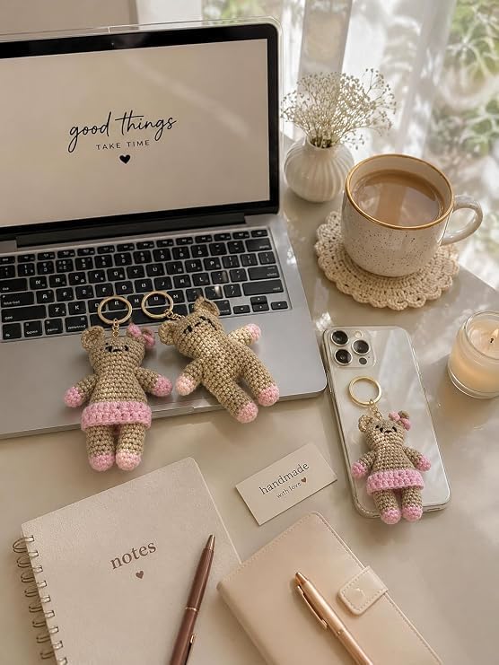 Image of Handmade Crochet Keychain Combo for Girls Women Cute Aesthetic Sunflower Strawberry Watermelon Daisy Knitted Keychain Bag Charm Purse Charm Car Key Ring Backpack Accessories Gift
