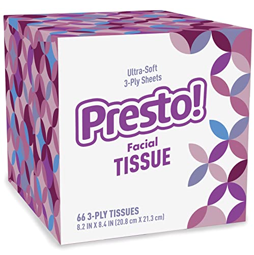 Amazon Brand - Presto! Ultra-Soft 3-Ply Premium Facial Tissues, 66 Tissues Per Box, 18 Cube Boxes (1188 Tissues Total) #TOP2