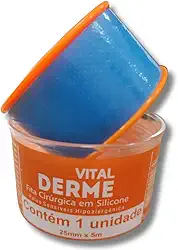 Fita Cirúrgica de Silicone 25mm x 5m Vital Derme | Adesivo Hipoalergênico para Cicatrizes e Queloides | Impermeável, Reposicionável e Suave para Peles Sensíveis