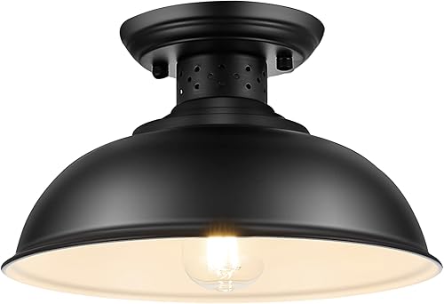 Lámpara de techo semiempotrada, industrial cerca del techo, lámpara de techo rústica vintage de metal negro para cocina, isla, dormitorio, pasillo,