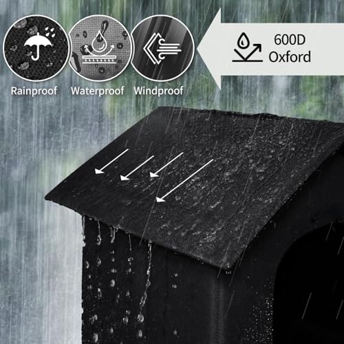 Katzenhaus Outdoor, Katzenhöhle für Draußen, Katzenhaus Für Draußen Winterfest Wasserdicht, Kombiniert isolierte Aluminiumfolie Mit abnehmbarem Transparentem Vorhang (M, Schwarz-1)