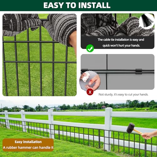 Image of 10 Panels Animal Barrier Fence, 14ft(L) x 13in(H) No Dig Garden Fence for Dog Rabbit, Rustproof Metal Fence Gap Filler, Decorative Fences Edging Border Ground Defense for Outdoor, Yard, Patio