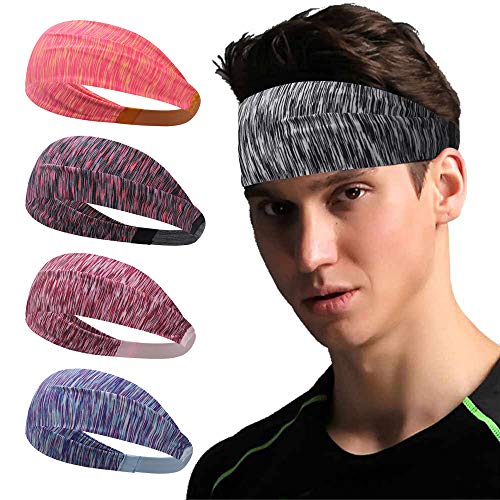 RADUGAA Mens Hair Bands (5 Pack), Headbands for Men and Woman, Sweat-Absorbent Headband Wide Headband, Sweatband & Sports Headband for Running, Cycling, Yoga, Basketball, Dancing- Stretchy Moisture Wicking Unisex Hairband