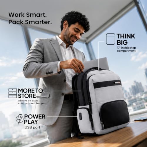 Image of American Tourister Verve 17 inch Laptop Backpack | USB Charging Port | Smart Trolley Sleeve | Hidden Pocket | Tractum Suspension Straps | Office Bag for Men and Women | 1 Year Global Warranty
