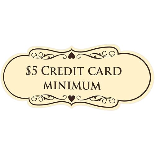 Signs ByLITA Designer $5 Credit Card Minimum Sign (Ivory/Dark Brown) - X-Large 1 Pack