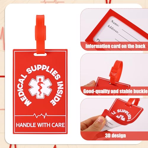 2pcs Medical Alert Tags for Bag, Double-Sided Medical Device Luggage Tag with Straps Labels for Professional Equipment Travel Suitcases Backpack - Thumbnail 4