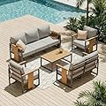 ZANDOR Outdoor Aluminum Patio Furniture Set 5 Piece Patio sectional Conversation Sets with Coffee Table and Chairs Lawn Outdoor Sofa with Washable Thick Cushions for Porch, Balcony, Deck, Backyard