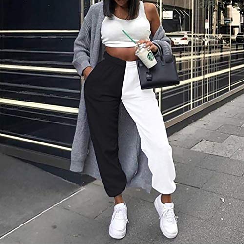 Meladyan Women's Elastic High Waist Joggers Baggy Pants Color Block Sweatpants with Pocketsc2